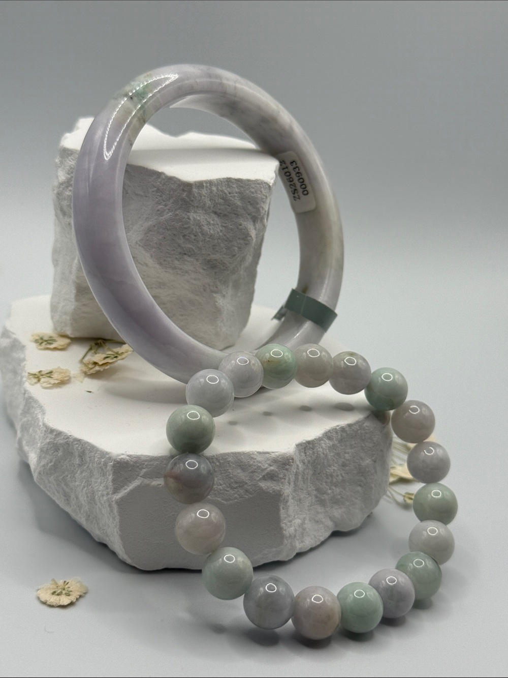 Type A Pale Lavender Bangle and Bead Bracelet Set